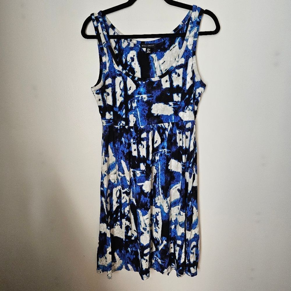 Willi Smith Dress Tank Mini Blue Pattern Business Casual Cocktail Neutral Trendy